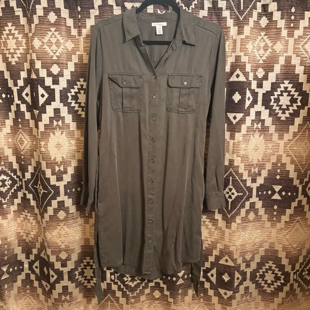 Daily Ritual Olive Button-Front Utility Shirtdress - Picture 3 of 12